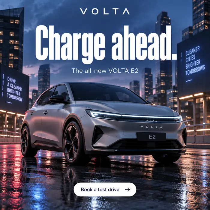Example launch poster ad for a fictional electric car