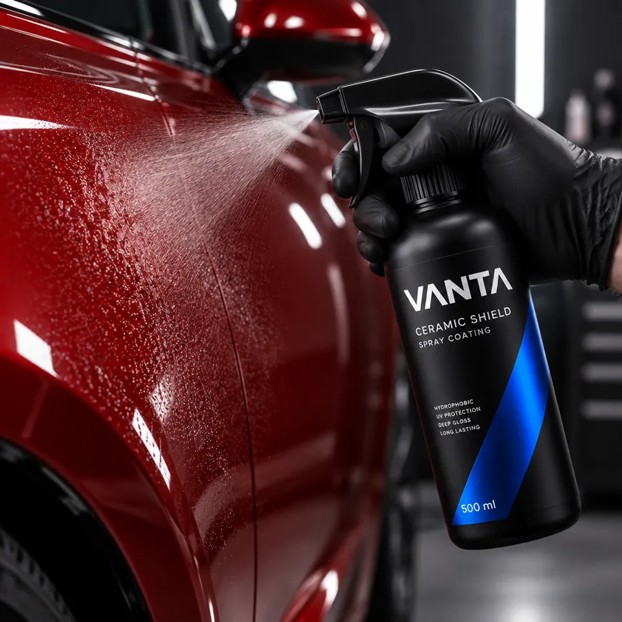 Short video frame of the fictional Vanta spray coating in use