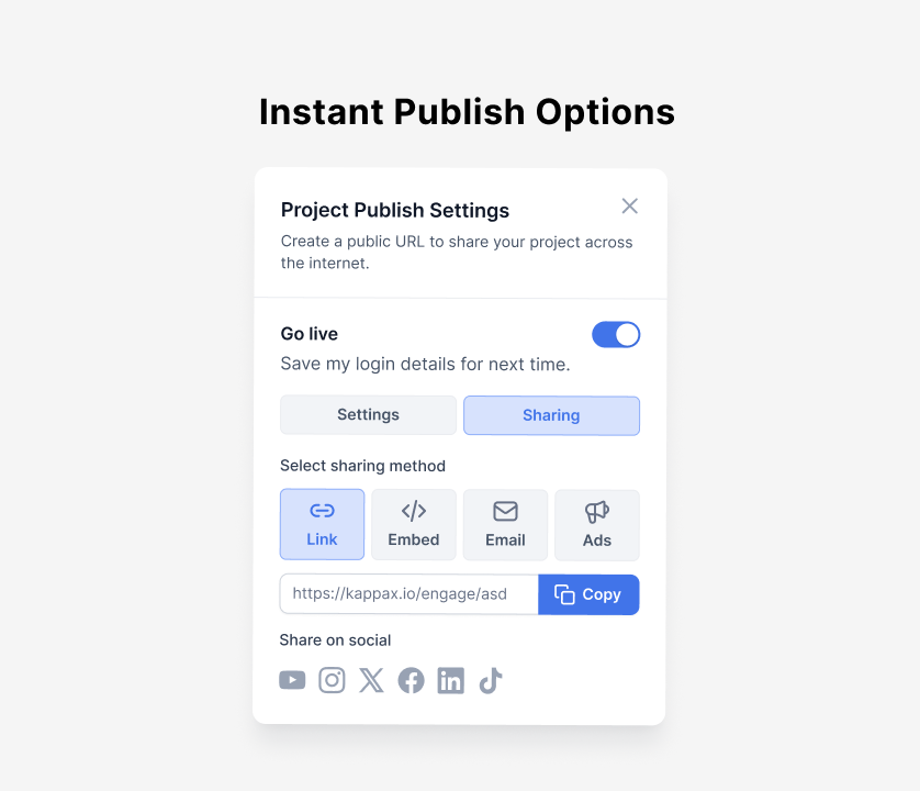 KappaX Publish Options Screenshot