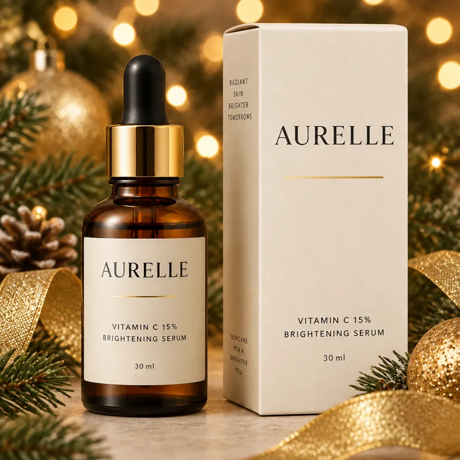 AI product photo of the Aurelle serum: holiday