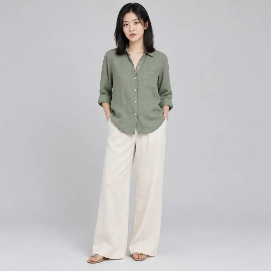Studio shot of the fictional Maren linen shirt in a shopping result