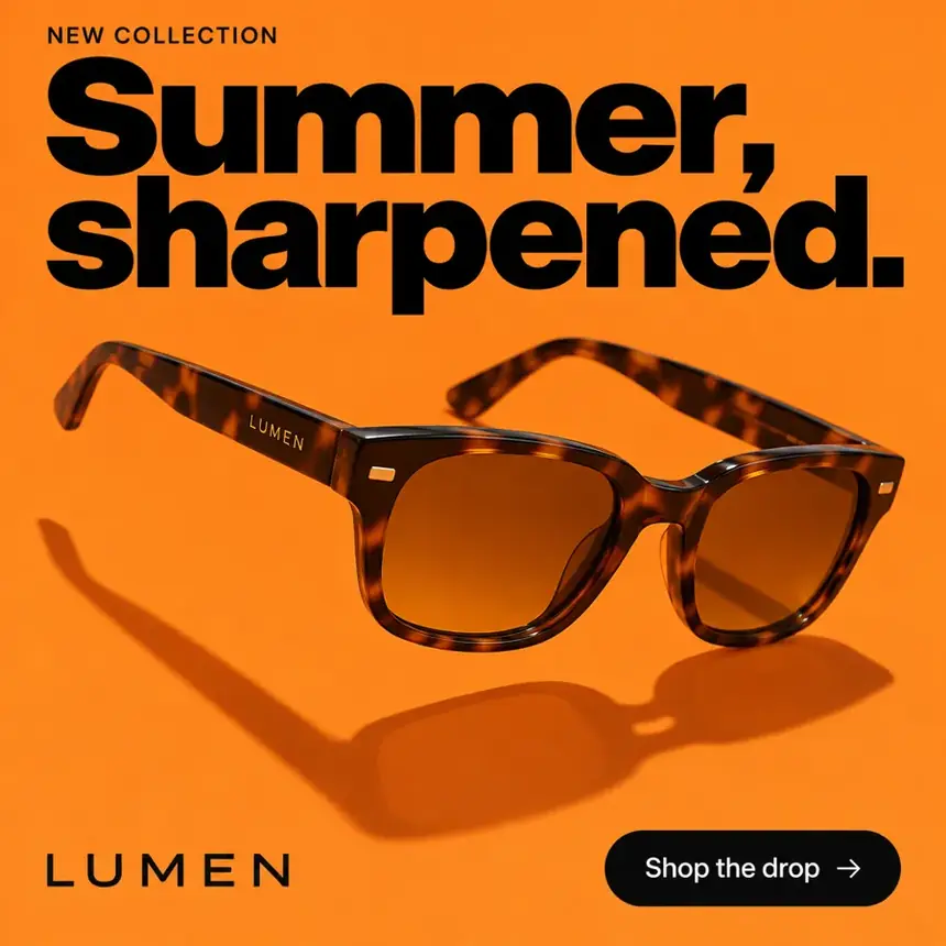Finished example ad for a fictional eyewear brand