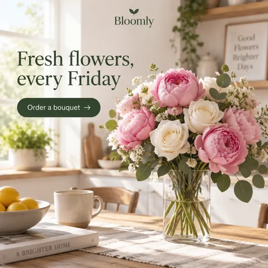 Static example ad for a fictional flower delivery brand