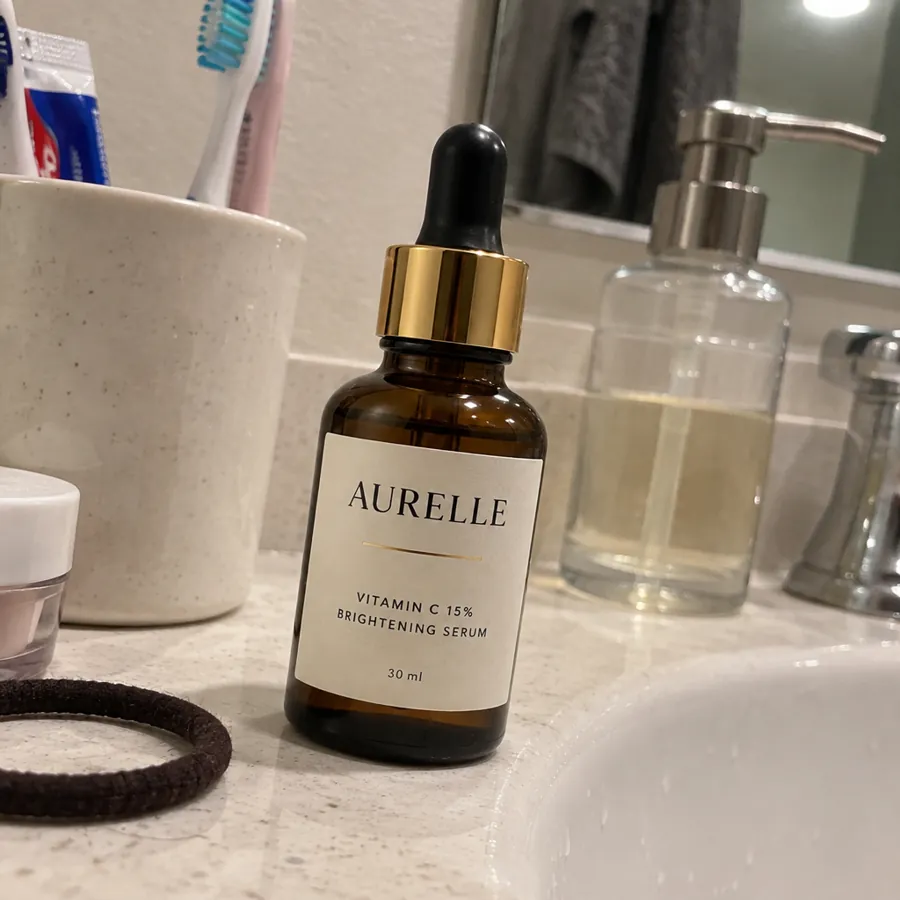 Casual phone photo of a fictional serum